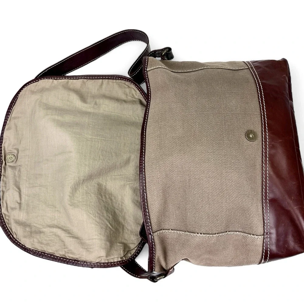 Lanidor Portugal Brown Buffalo Leather Canvas Messenger Bag Satchel Crossbody‎